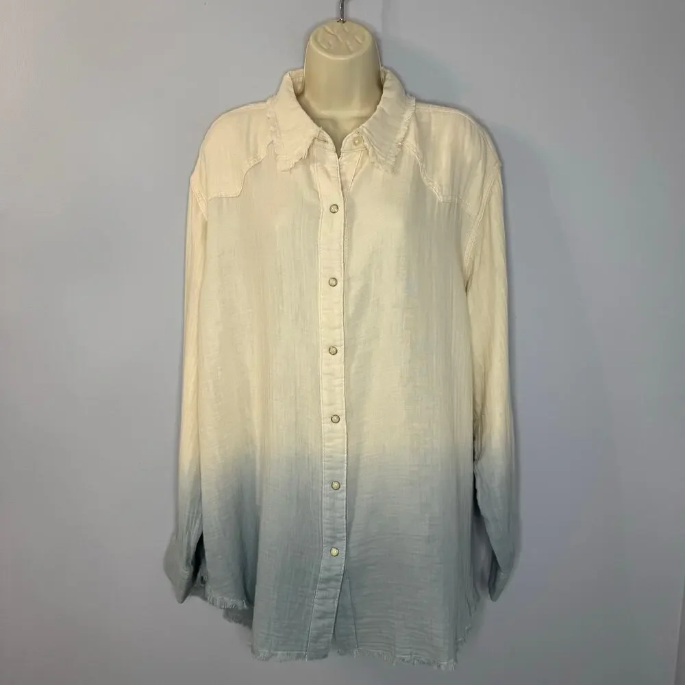 Wrangler x Lainey Wilson Gauzy Dip-Dye Western Snap Shirt Rodeo Rancho Women's L - Picture 5 of 15
